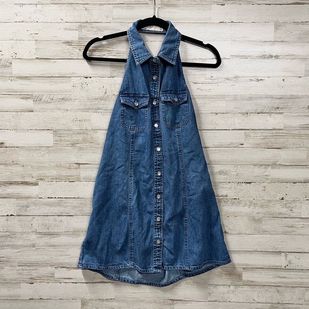 ASOS Blue Denim Halter Button-Up Mini Dress